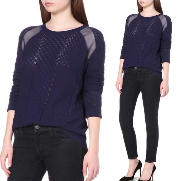 The Kooples Textured Knitted Crew Neck Sweater Navy - Picture 1 of 7